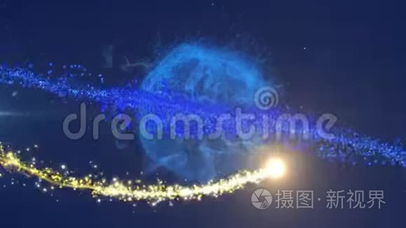 蓝色粒子形成线的动画视频
