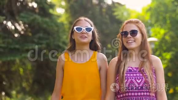 少女或朋友在夏季公园散步视频