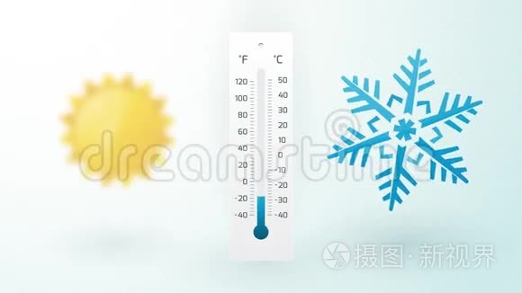 带温度计的太阳和雪花视频