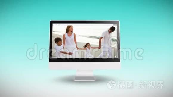 海滩假日录像在电脑屏幕上播放