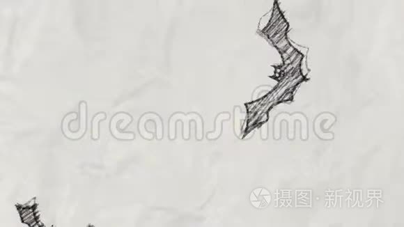 铅笔绘画风格的飞行蝙蝠素描视频