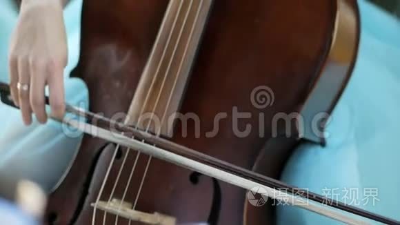 女孩在婚礼上扮演大提琴视频