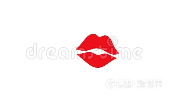 红色口红吻情人节背景4K动画。 美丽的爱情运动设计画面