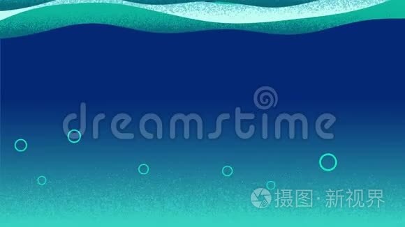 带有气泡和波浪的卡通水下场景视频