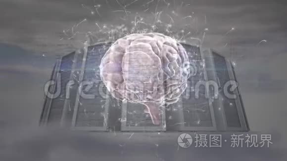 大脑和服务器穹顶的数字组合视频