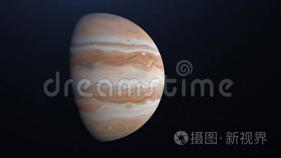 气体巨行星木星在太空中以恒星为背景旋转的抽象动画。 动画。 全额