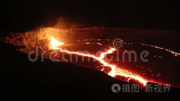 火山埃塔阿莱的熔岩湖视频