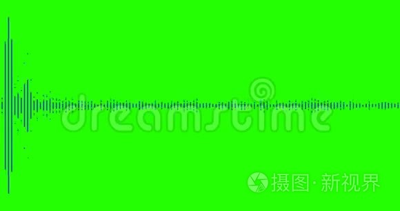 数字均衡器音频频谱声波在色度键绿色屏幕背景，立体声效果信号与垂直