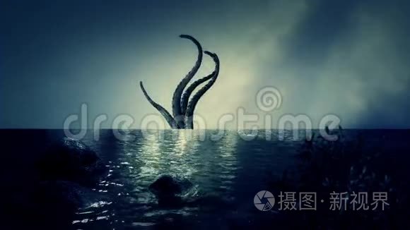 神话中的克拉肯巨型鱿鱼触手视频