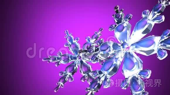 紫色背景上清晰的雪晶视频