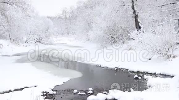 冬天的照片。 冬天的视频自然。 雪景雪中的树木。