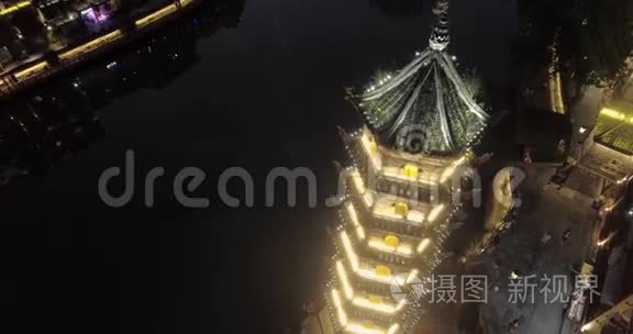 中国凤凰古镇夜航拍摄视频