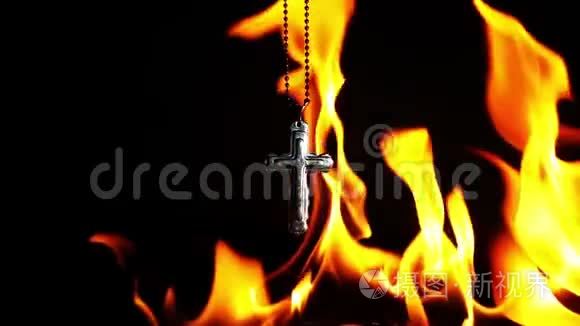 基督教宗教符号十字架燃烧地狱视频