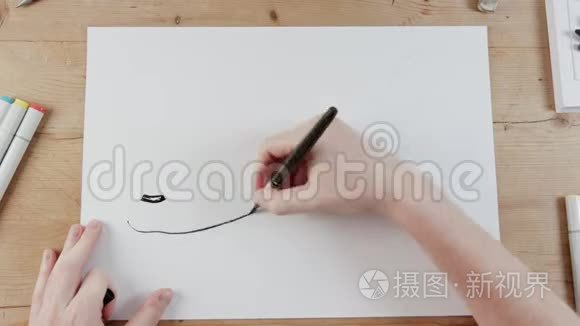 艺术家画飞机飞行的时间视频