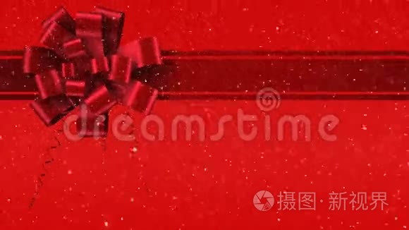 红色彩带数字动画，红色背景下的礼品蝴蝶结
