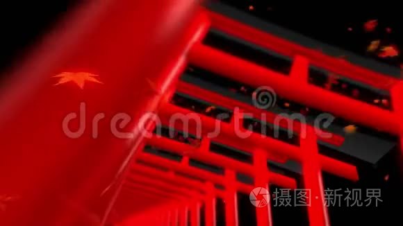 日本的红色Tori门。 神社的托里门。 神宫隧道。 CG循环动画。