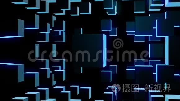 蓝色旋转立方体的抽象运动背景