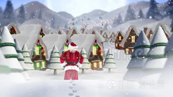 在装饰好的房子前面加上降雪