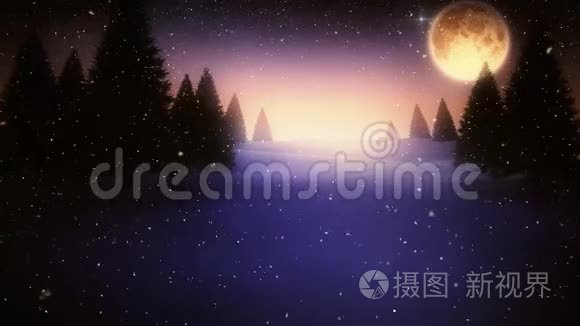 降雪和圣诞夜星空和月亮