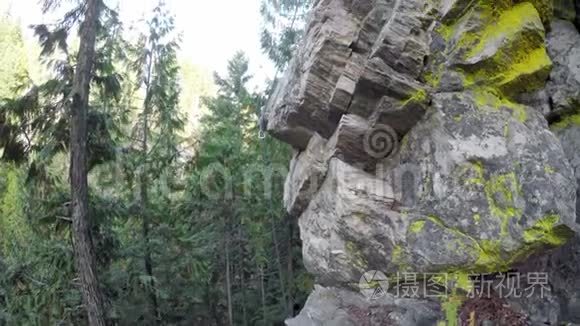 登山者在森林悬崖上攀岩视频