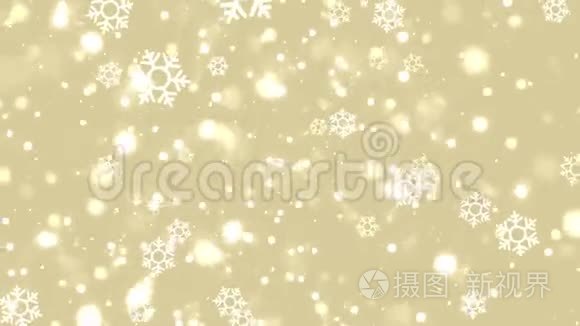 金色圣诞背景运动图形闪烁的波克，雪花和星星，循环