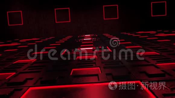 3D红版科幻科技室环境互联网标志背景