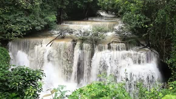 暴雨后热带雨林的瀑布视频