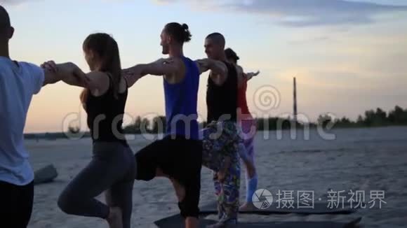 运动瑜伽健康生活方式健身战士姿势的混合种族群体
