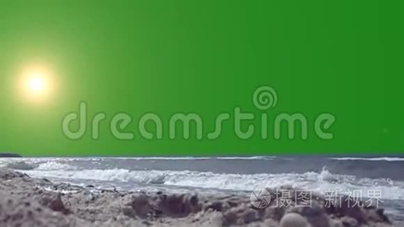 绿色背景下的海洋动画日落视频