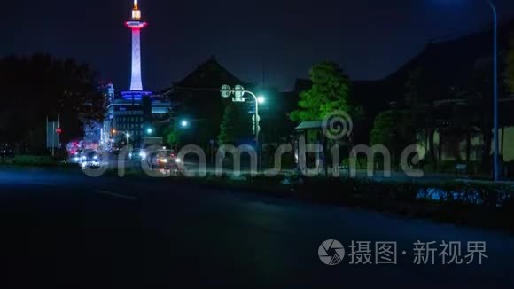 京都电视塔后的夜晚视频