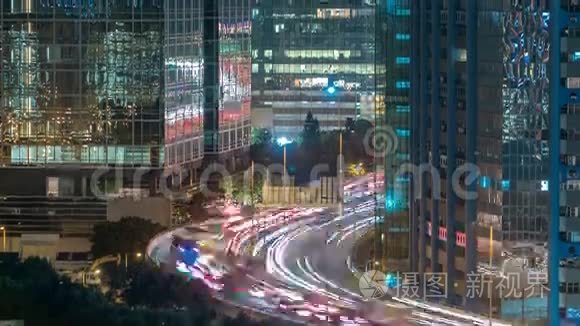 香港金融城时间繁忙交通之夜视频
