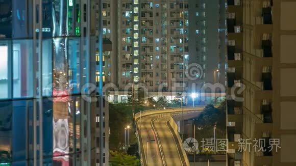 香港金融城时间繁忙交通之夜视频