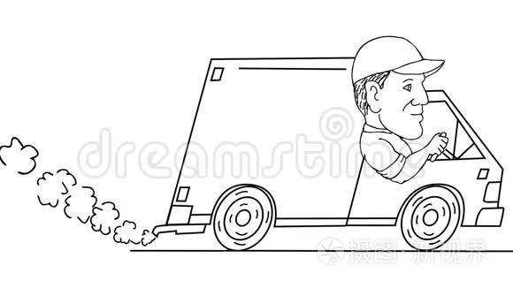 司机驾驶货车绘图2d动画短视频