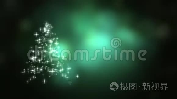 雪花星灯在绿波克背景下汇聚成圣诞树