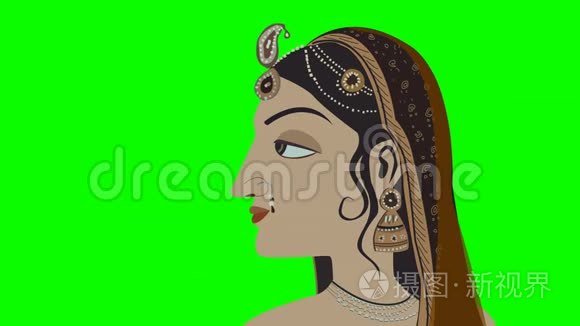 绿色屏幕上的传统印度妇女