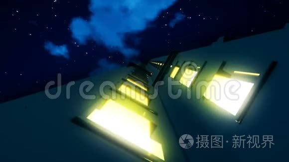 现代企业摩天大楼夜空动画视频