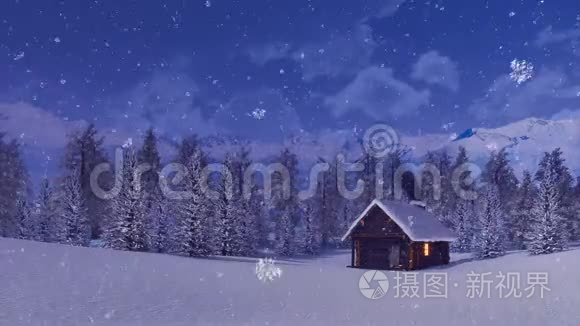 冬季雪夜的独山屋视频