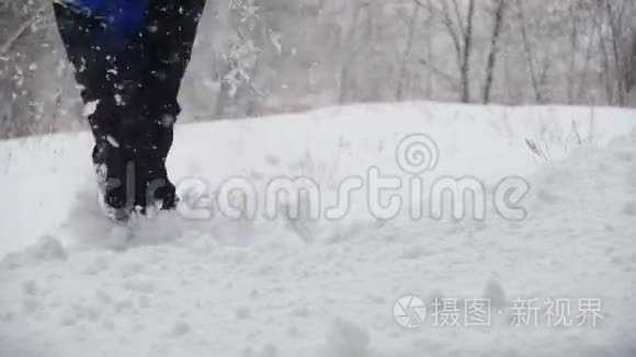 人类先潜入深雪，在冬林中尽情享受。 慢动作