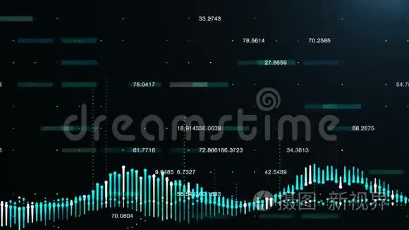 摘要背景与动画的增长图表和流动计数器的数字。 财务数字和图表