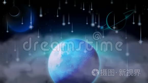 最好的夜空满月和流星，最好的循环视频背景，让婴儿睡觉，平静放松