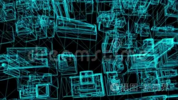 城市电线框架模型视频