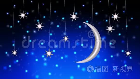 美丽的夜空月亮和星星，最好的循环视频背景，让宝宝睡觉，平静放松