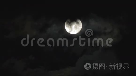 夜空中的满月笼罩着树木和视频