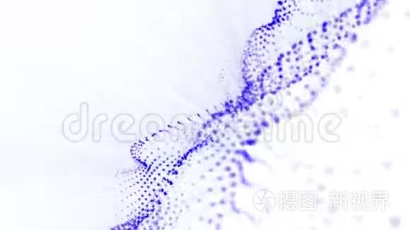 蓝色粒子的平面慢慢地在白色上振荡。 抽象动画。 3D渲染