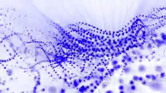 蓝色粒子的平面慢慢地在白色上振荡。 抽象动画。 3D渲染