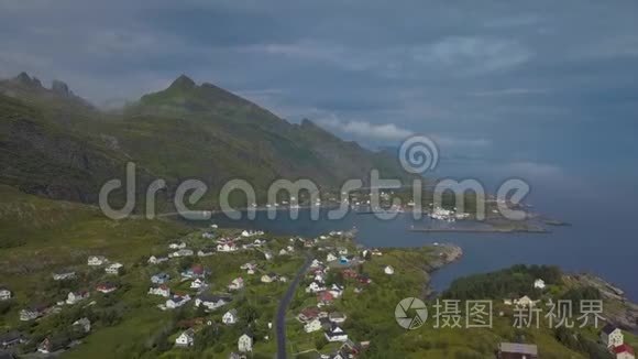 挪威小村庄的鸟瞰图