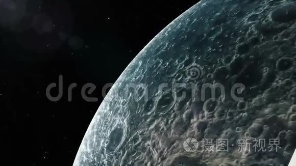 空间站绕月球飞行。美丽的细节动画。