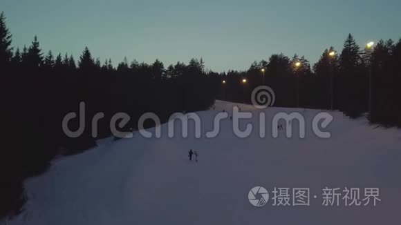 森林鸟瞰滑雪场视频