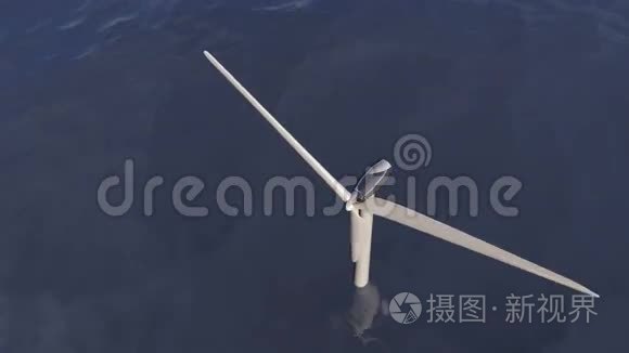 海洋中的动画风力涡轮机