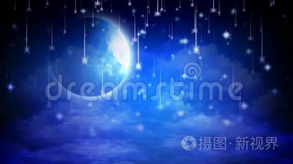 美丽的流星和满月，最好的循环视频背景，让婴儿睡觉，平静放松